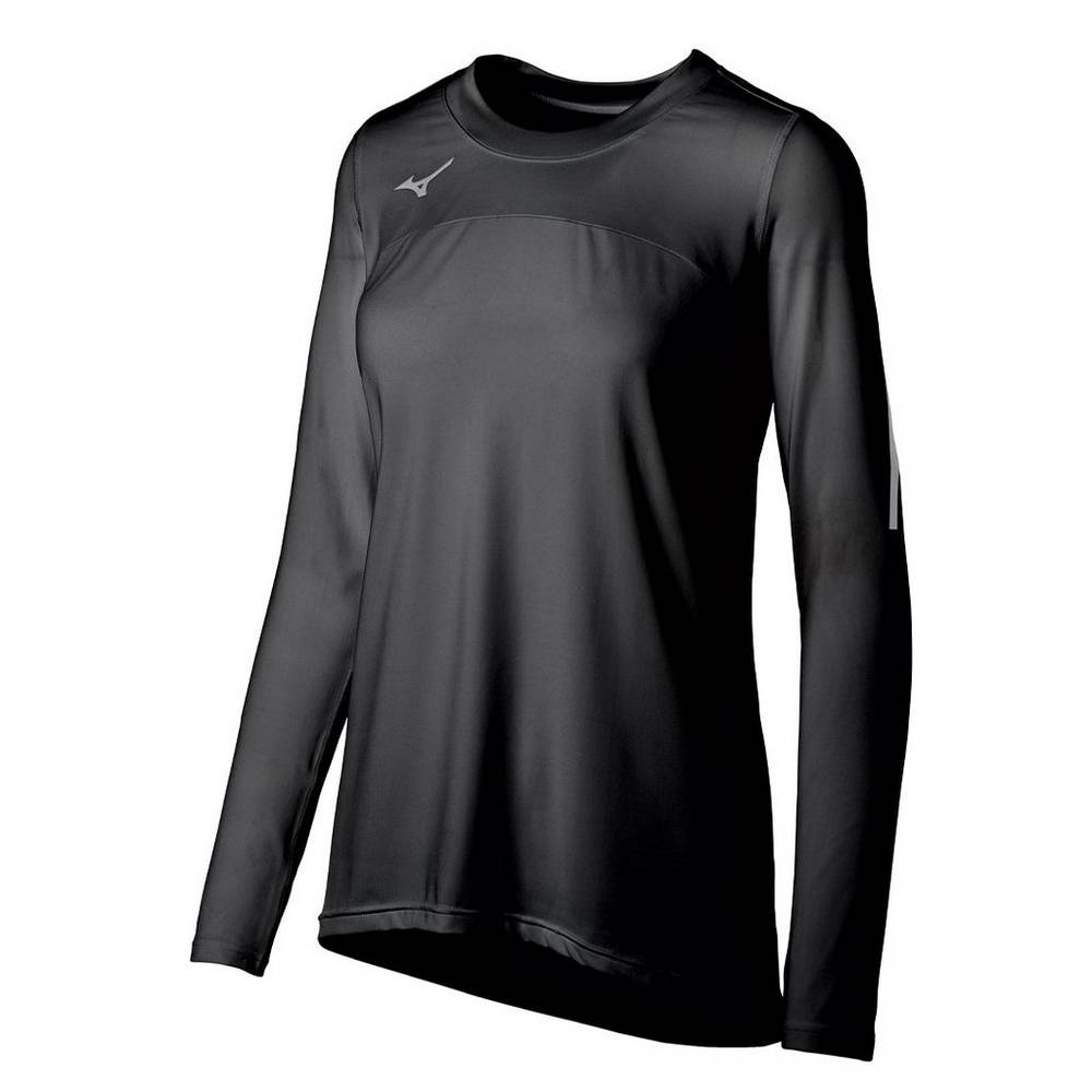 Womens Mizuno Techno VII Long Sleeve Volleyball Jersey Black Philippines (PHQDUK261)